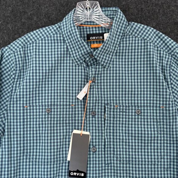 Orvis River Guide Long Sleeve Shirt Men's Medium Blue Plaid Active Fit Pockets - Picture 2 of 9